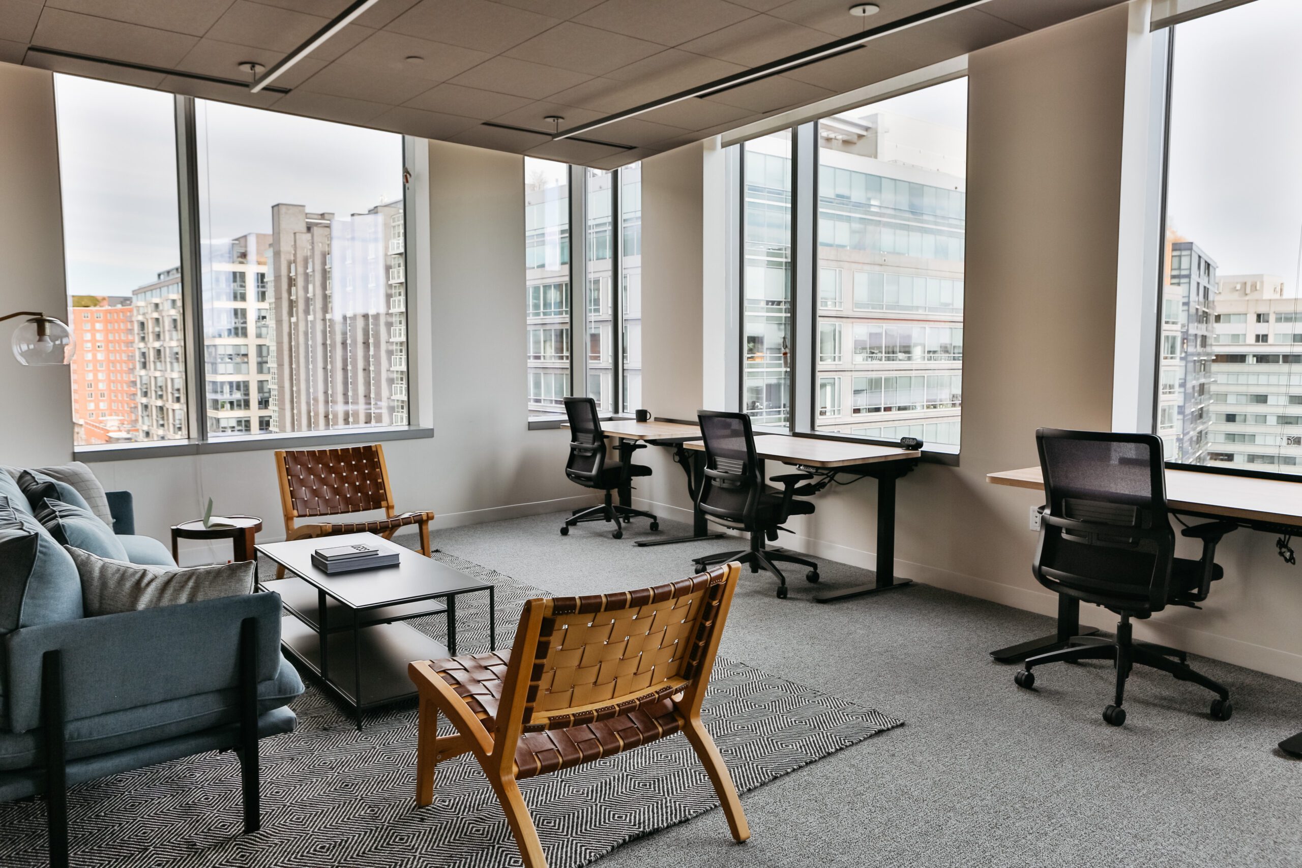 Illustrated modern DeskHub office workspace