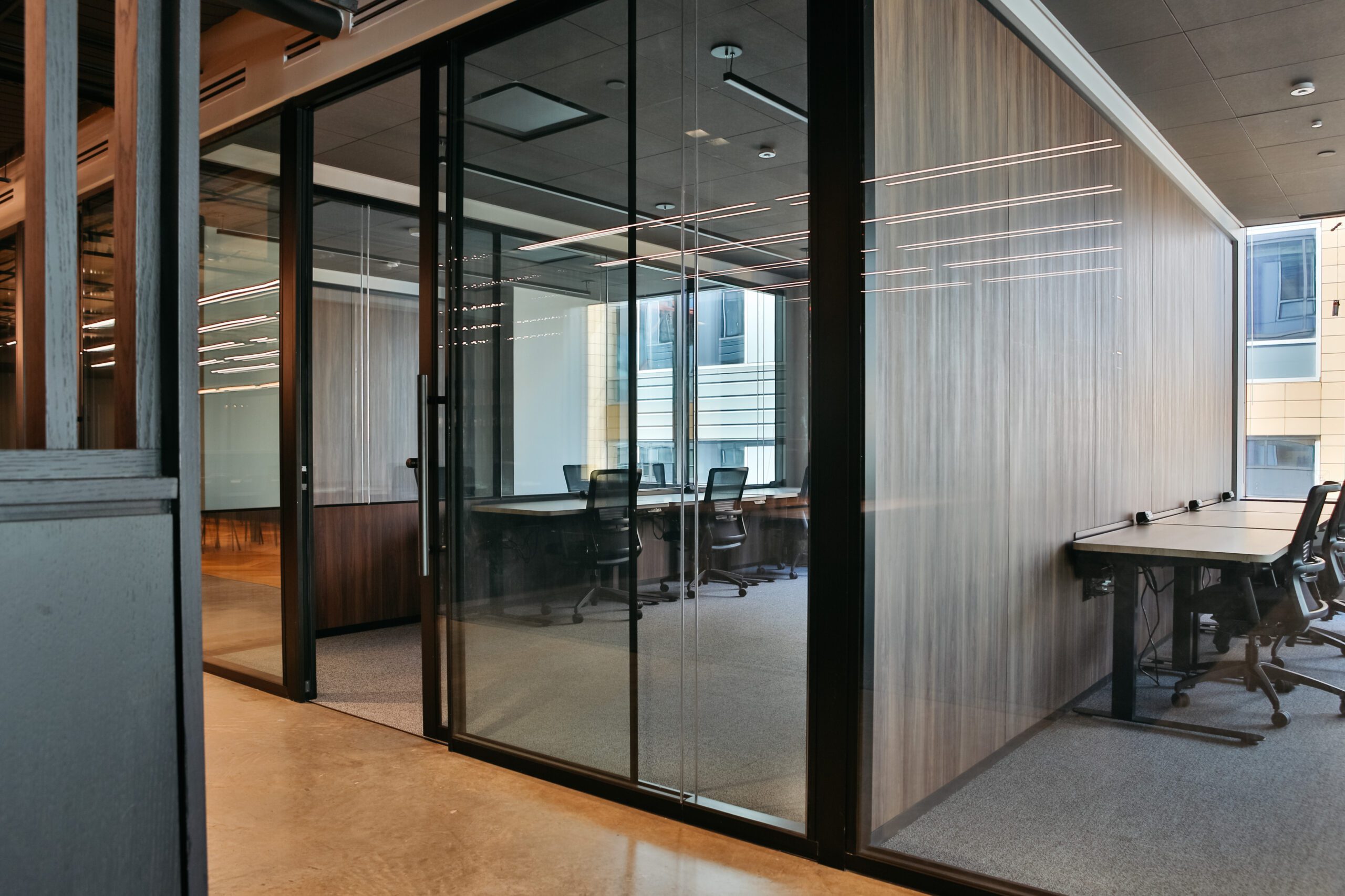 Illustrated team office suite with meeting area
